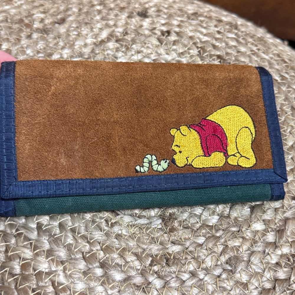 Brown Suede Wallet with Winnie the Pooh Design